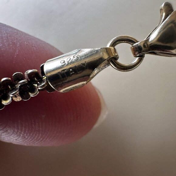 Necklace w Slide Pendant 17" Oval Pink Gem Ornate 925 Sterling Gold Plated 22.3g - Picture 6 of 12